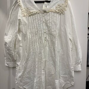 Adonna Cream Blouse with Lace Trim